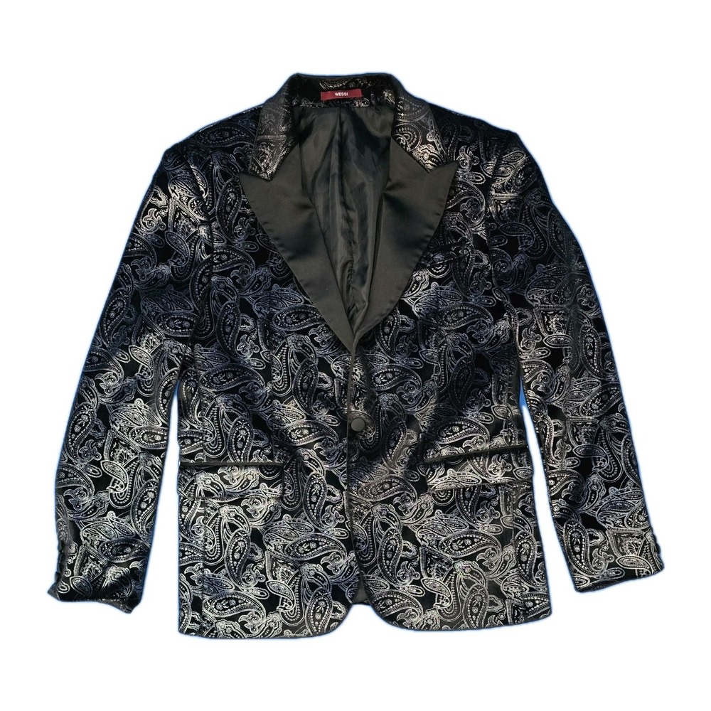 WESSI Collection Men's Slim Fit Black‎ VELVET Paisley Blazer Jacket US 42 EU 52